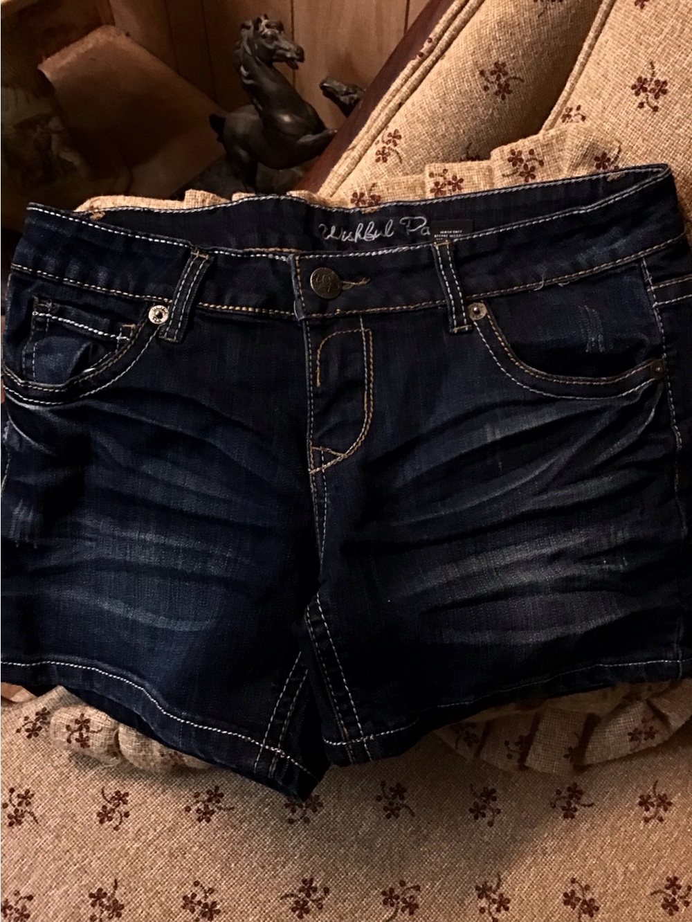 Wishful Park Dark Blue Distressed Denim Shorts
